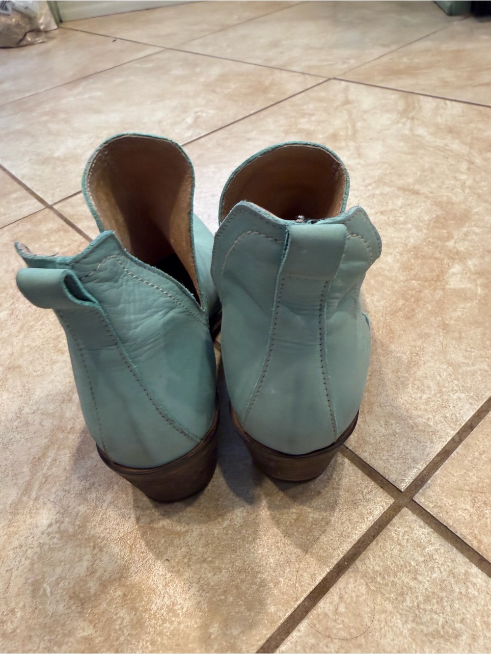 Women's Teal Leather Cutout Ankle Booties Sz EU 37 some scuffs - Picture 6 of 10